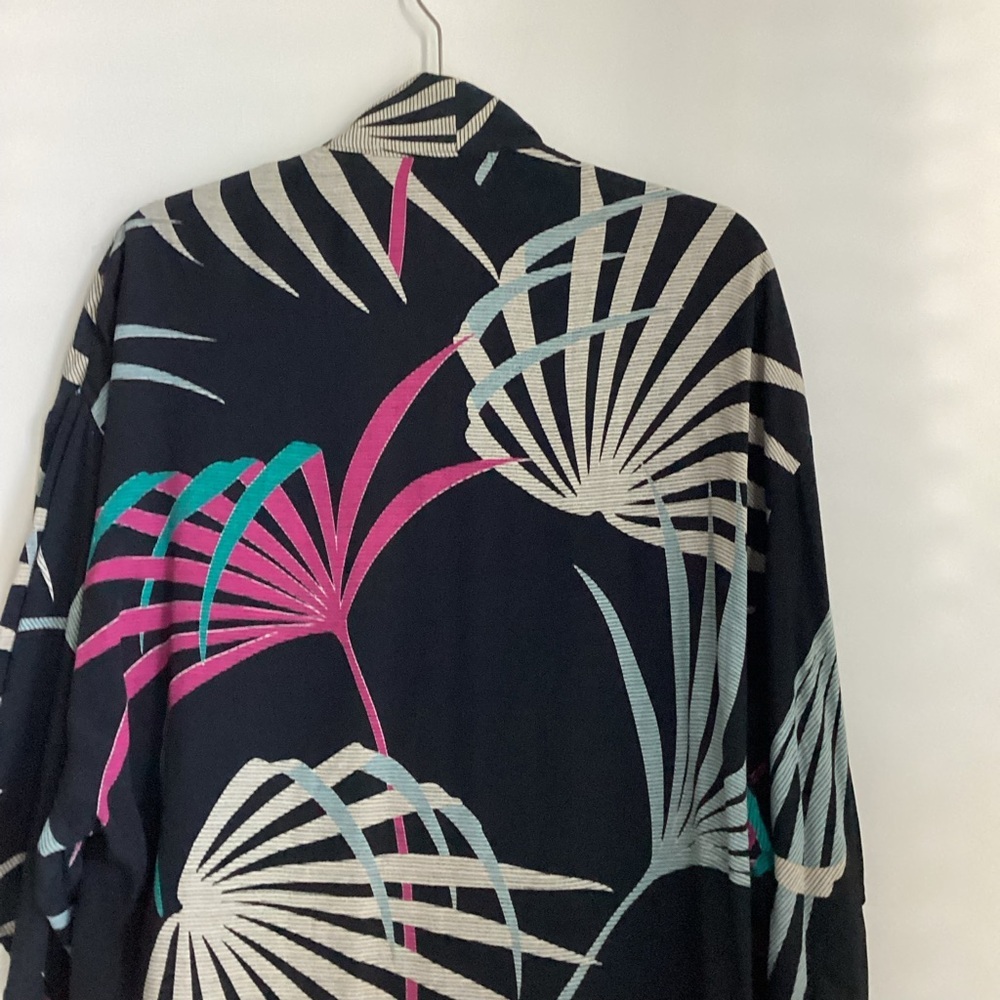 Maeve Kira Long Kimono Jacket Womens Size XS/S Black Tropical Floral Pockets - Picture 8 of 15